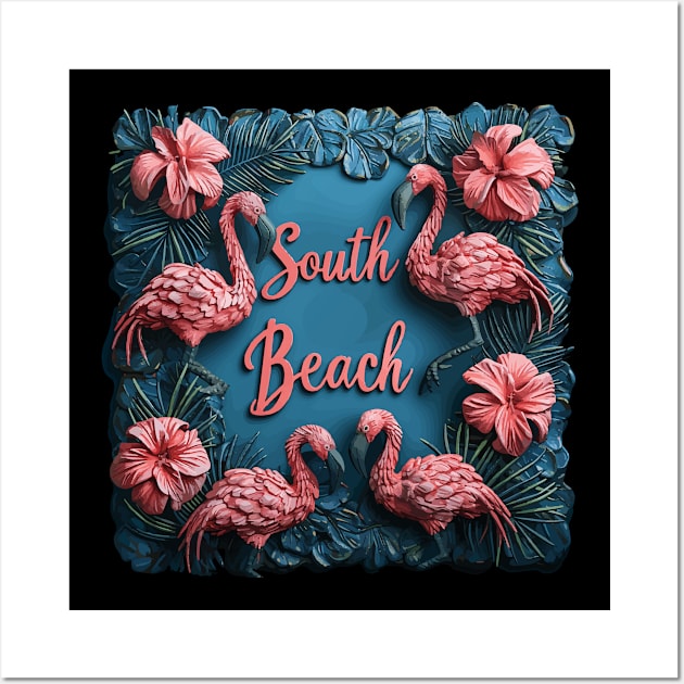 Miami - South Beach (Pink Flamingos) Wall Art by VelvetRoom